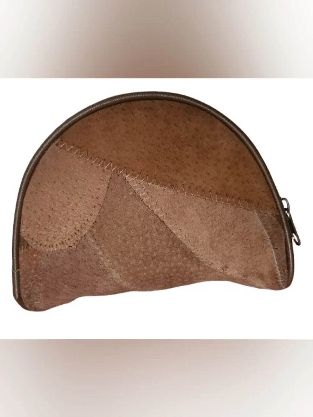 Tan Suede Half-Moon Cosmetic Pouch